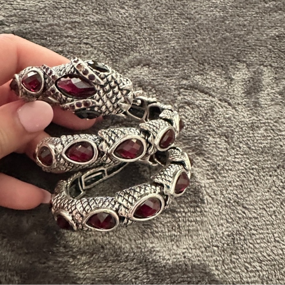 Silver and Red Snake Design Bracelet
